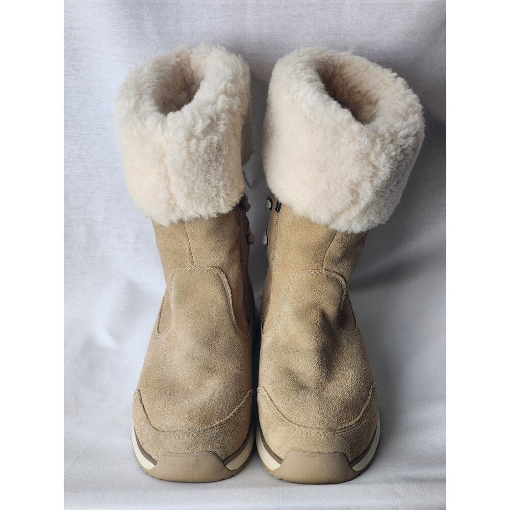 NEW UGG Ingalls Sand Beige Waterproof Leather Fur Bow Snow Boots Size 8.5 Womens - Picture 3 of 12